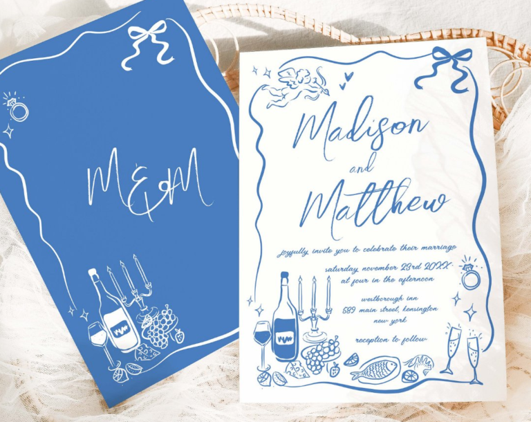 Hand Drawn Illustrations Doodles Wedding Invitation